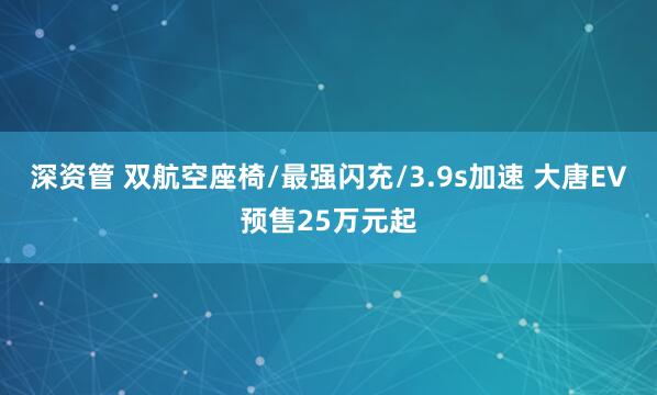 深资管 双航空座椅/最强闪充/3.9s加速 大唐EV预售25万元起